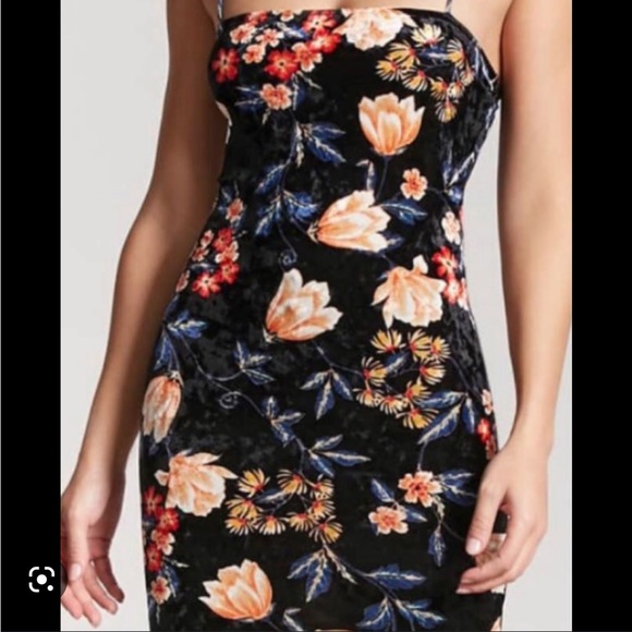 Forever 21 Dress Womens S Black Velvet Floral Spaghetti Strap Mini Sundress - Picture 2 of 7